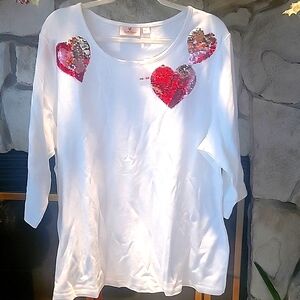 Quacker Factory Sequined Heart Top New 2x